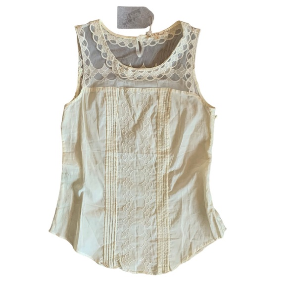 Hem & Thread S cream lace sleeveless scallop crew neck boho coquette fairy - Picture 1 of 9